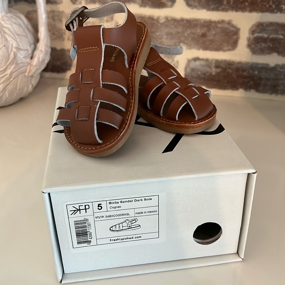 Freshly Picked Bixby Sandal in cognac, size 5, new with box